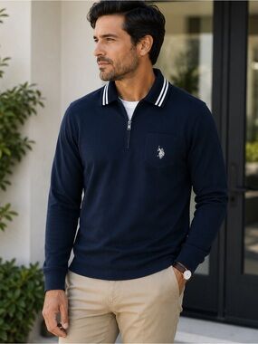 U.S. Polo Assn. Men’s L Quarter-Zip French Terry Pullover Navy NWT